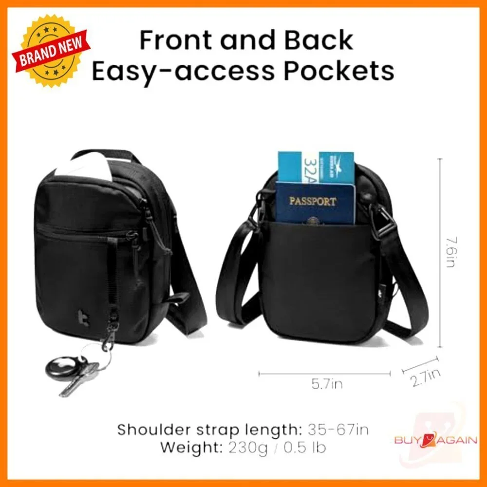 Travel Sling Bag RFID Blocking Anti-Theft Lockable Zippers Passport Organizer